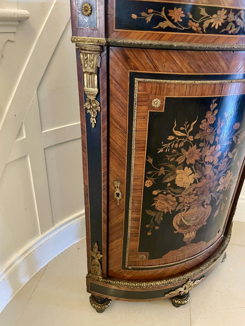 Antique French Louis XVI Style Marquetry Corner Cabinet with Marble Top